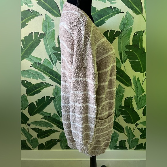 Debut Womens Brown Cream Striped Cardigan Sweater Long Length Medium - Picture 4 of 5